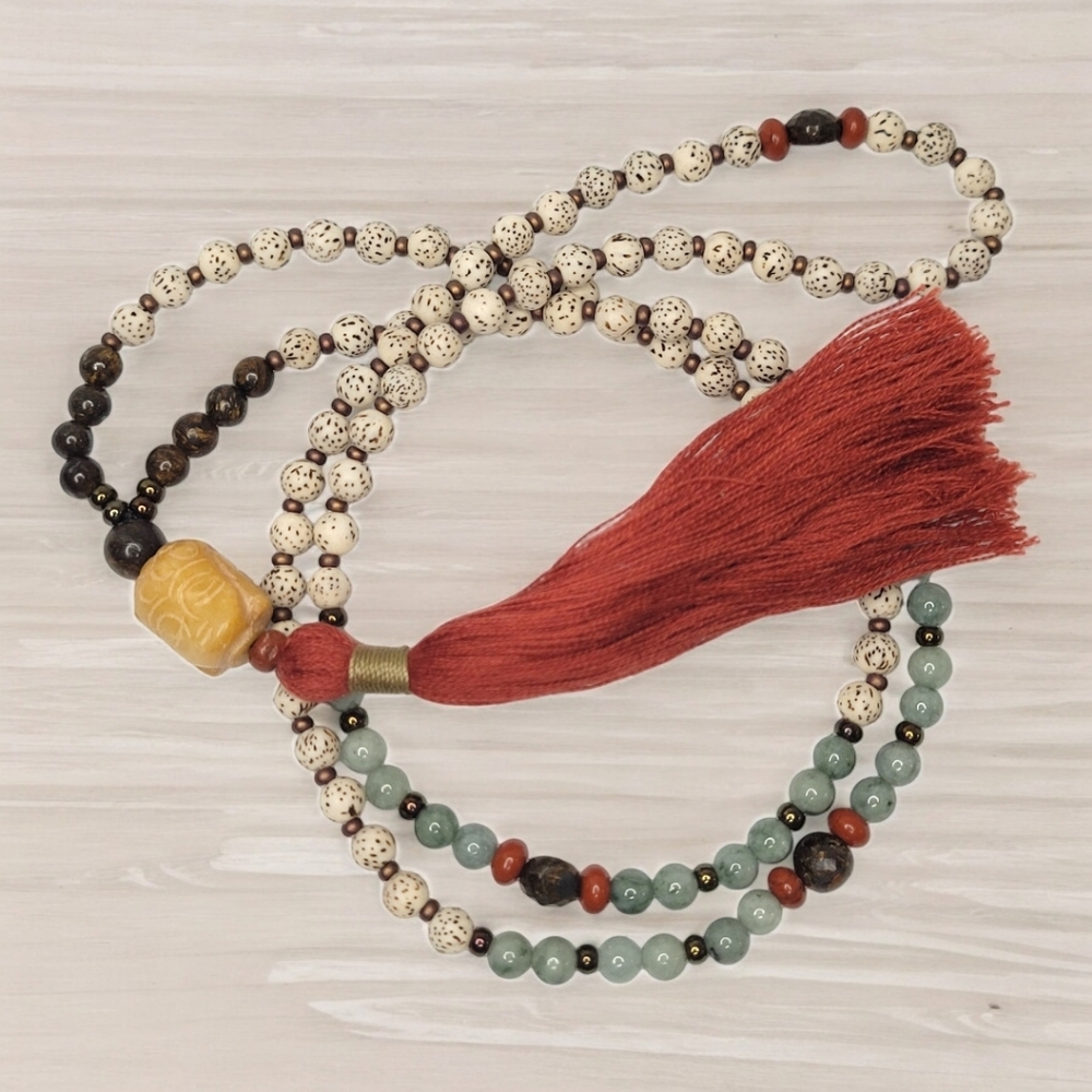 🆑️ CLEARANCE Bodhi Seed Burma Jade Bronzite 6mm Gemstone 108 Bead Mala Necklace